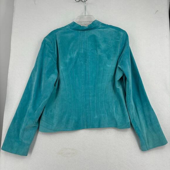 Jones New York Genuine Suede Leather Blazer Jacket Zip Up Fully Lined Blue XL - Picture 7 of 10